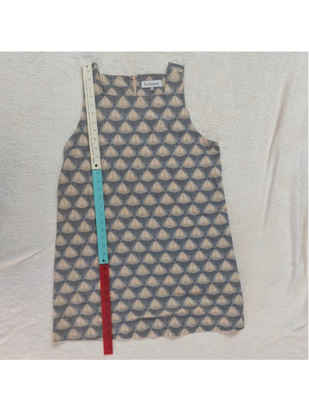 En Saison Linen Blend Geometric Fan Shift Mini Dress - Large